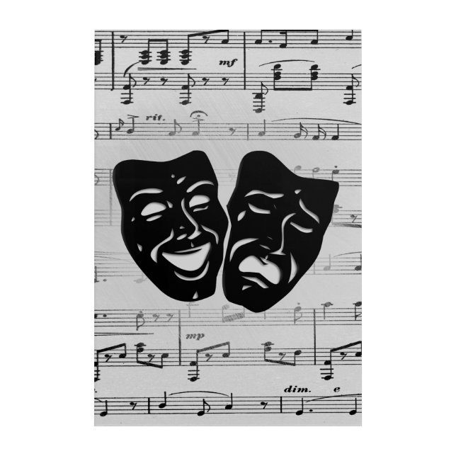Silver Music and Theater Masks Acrylic Print (Front)