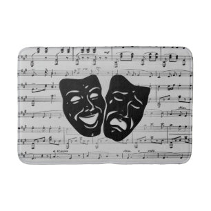 Silver Music and Theater Masks Bath Mat