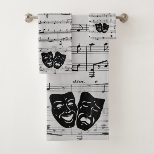 Silver Music and Theater Masks Bath Towel Set