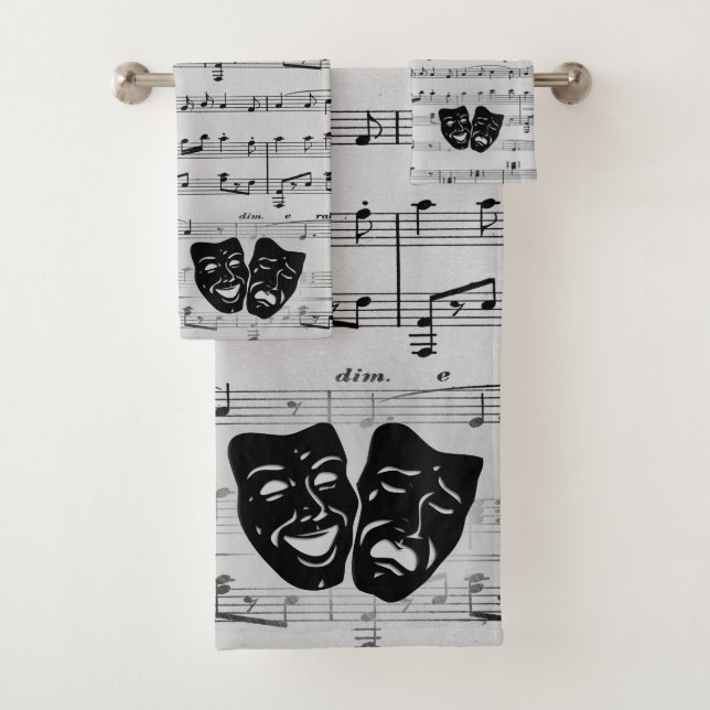 Silver Music and Theater Masks Bath Towel Set (Insitu)