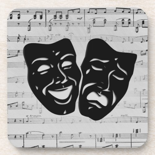 Silver Music and Theater Masks Beverage Coaster