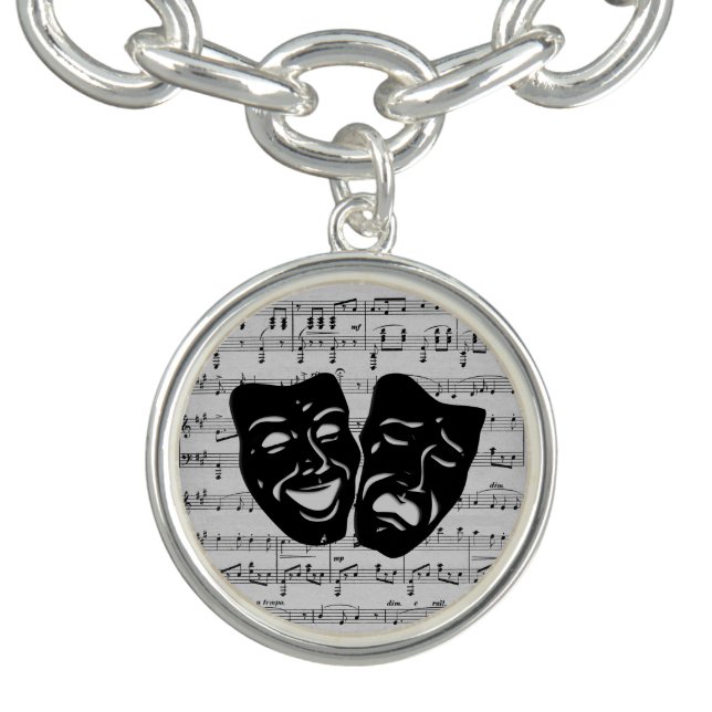 Silver Music and Theater Masks Bracelet (Design)