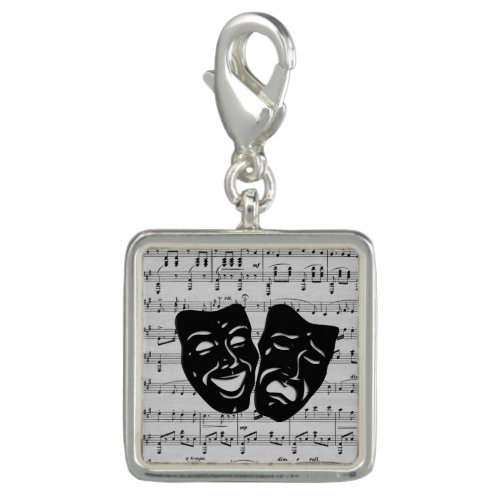 Silver Music and Theater Masks Charm