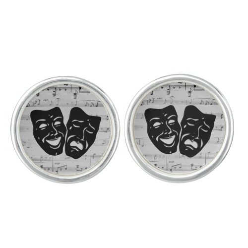 Silver Music and Theater Masks Cufflinks