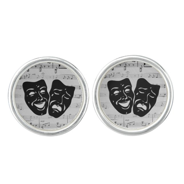 Silver Music and Theater Masks Cufflinks (Front)