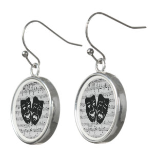 Silver Music and Theater Masks Earrings