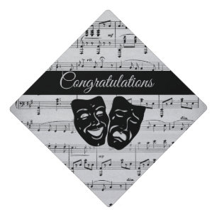 Silver Music and Theater Masks Graduation Cap Topper