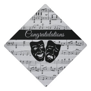 Silver Music and Theater Masks Graduation Cap Topper