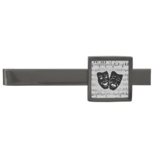 Silver Music and Theater Masks Gunmetal Finish Tie Bar