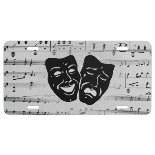 Silver Music and Theater Masks License Plate