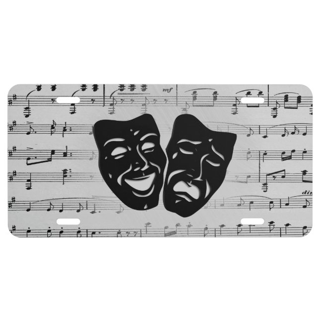 Silver Music and Theater Masks License Plate (Front)