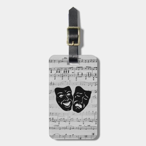 Silver Music and Theater Masks Luggage Tag