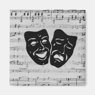 Silver Music and Theater Masks Magnet