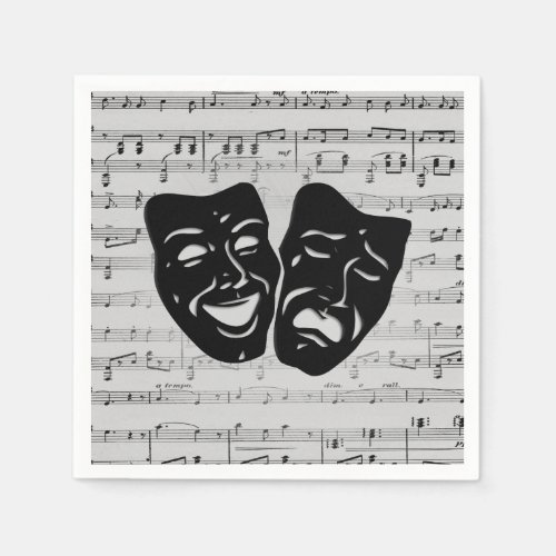 Silver Music and Theater Masks Napkins