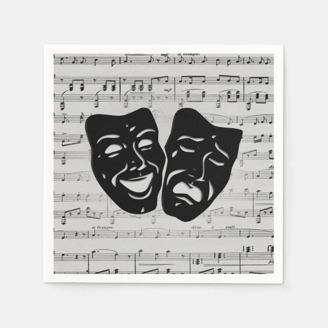 Silver Music and Theater Masks Napkins (Front)