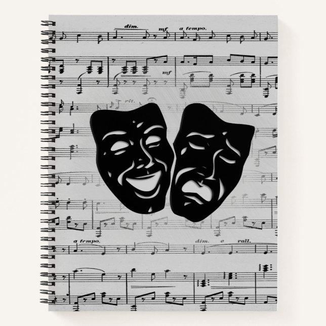 Silver Music and Theater Masks Notebook (Front)