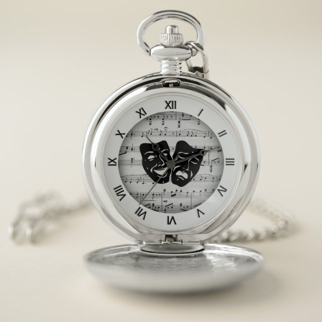 Silver Music and Theater Masks Pocket Watch (Inside)