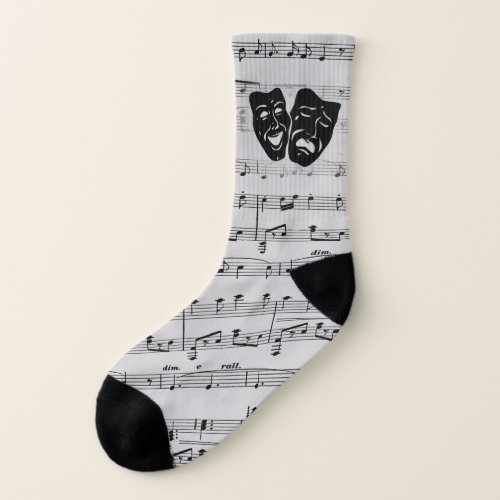 Silver Music and Theater Masks Socks
