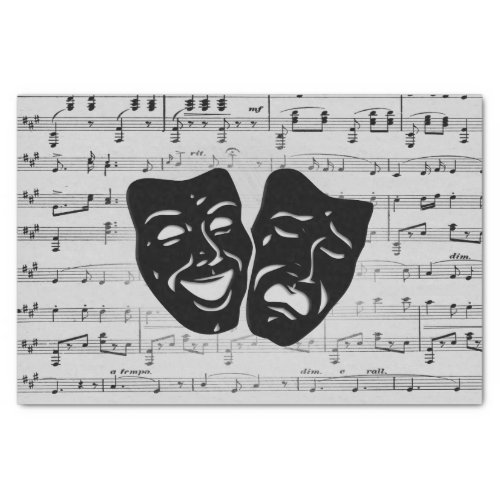 Silver Music and Theater Masks Tissue Paper