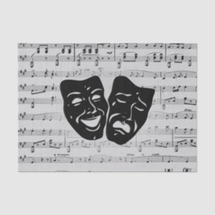 Silver Music and Theater Masks Tissue Paper