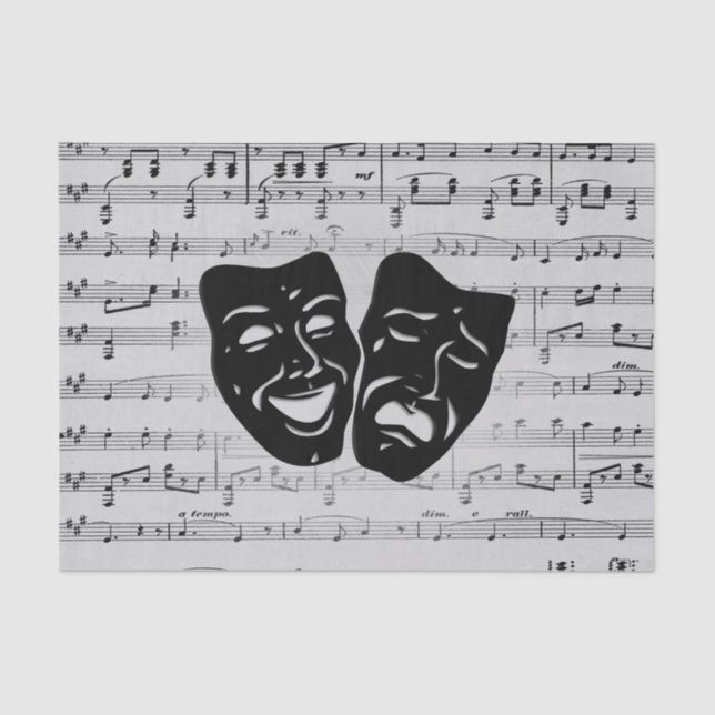 Silver Music and Theater Masks Tissue Paper (Front)