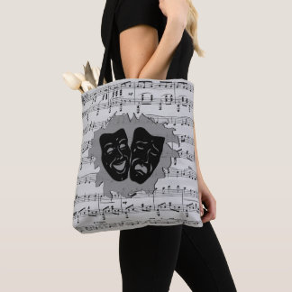 Silver Music and Theater Masks Tote Bag