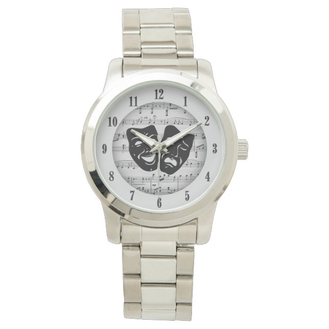 Silver Music and Theater Masks Watch (Front)