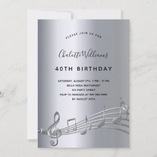Silver music notes birthday invitation