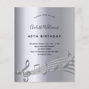 Silver music notes birthday invitation