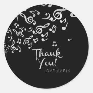 Silver Music Notes, Customized Thank You Classic Round Sticker