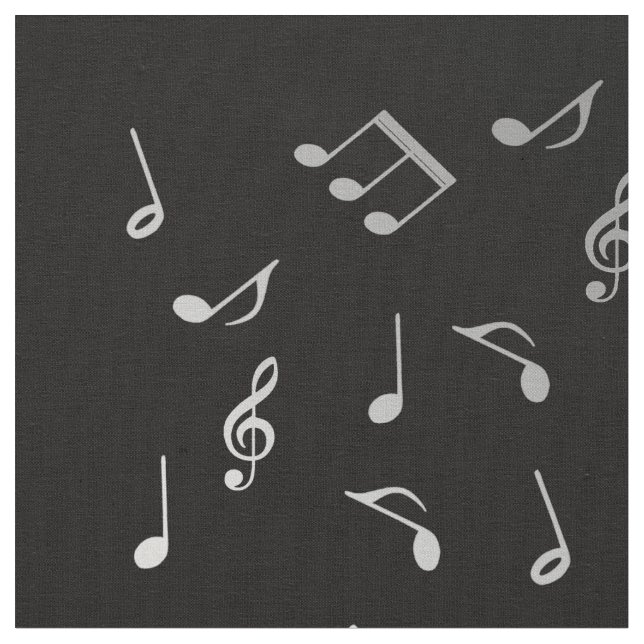 silver music notes fabric (Close Up)