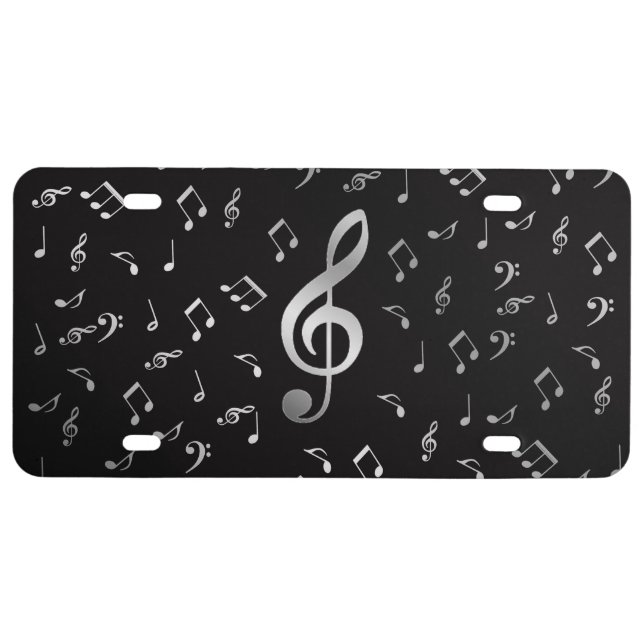 silver music notes in black license plate (Front)