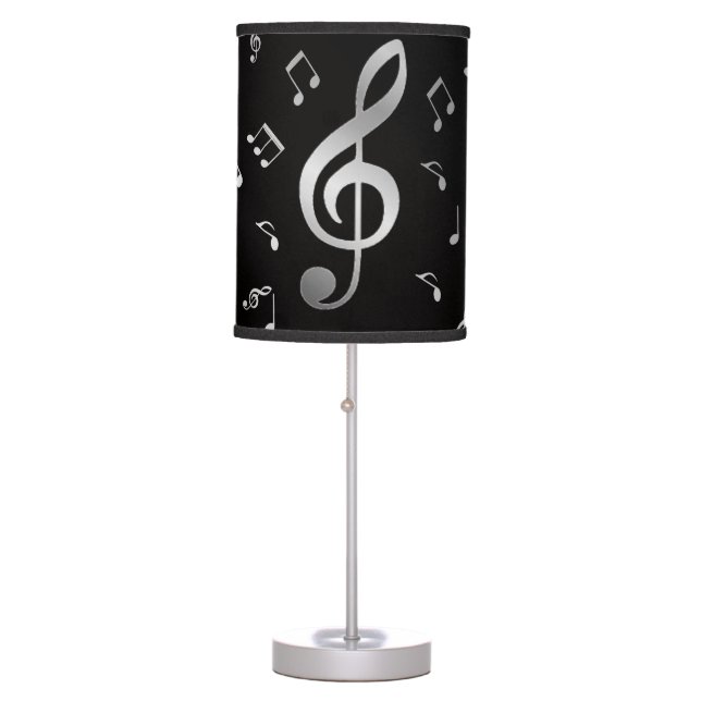 silver music notes in black table lamp (Front)
