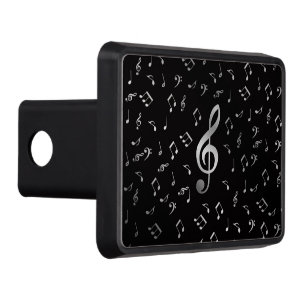 silver music notes in black trailer hitch cover