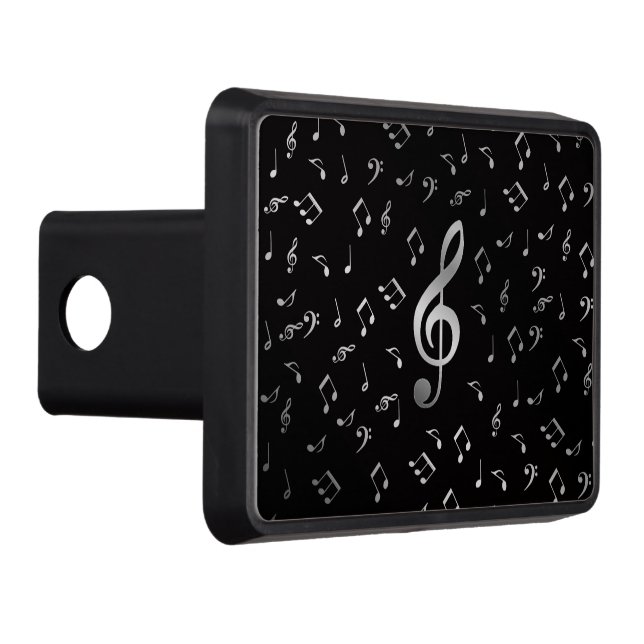 silver music notes in black trailer hitch cover (Right)