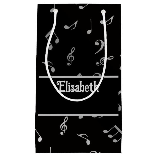 silver music notes small gift bag (Front)