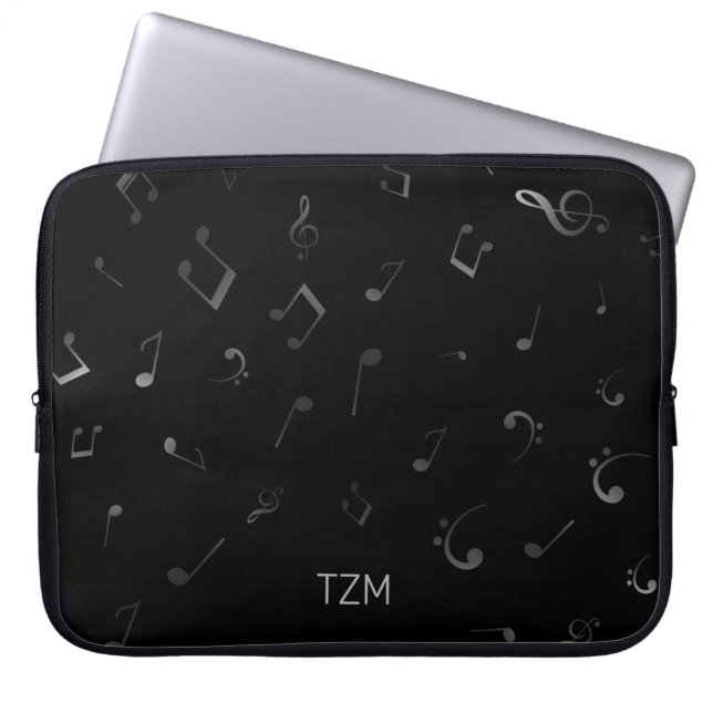 Silver Music Notes with Monogram Laptop Sleeve (Front)