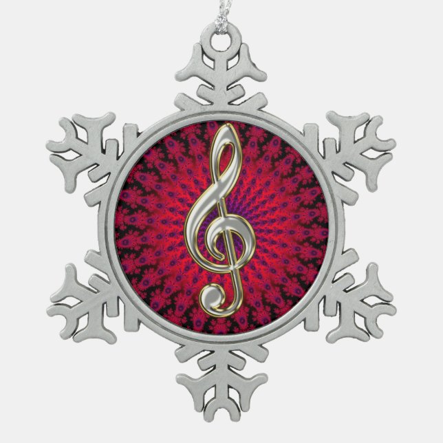 Silver Music Treble Clef Snowflake  Ornament (Front)
