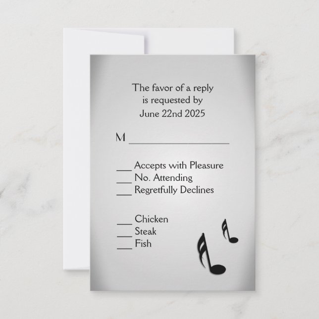 Silver Music Wedding Menu Choice RSVP (Front)