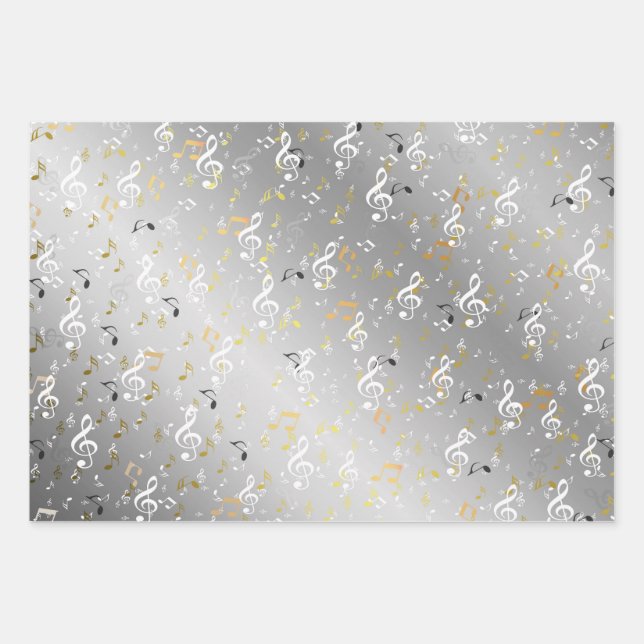 silver,Musical+ Note, luxury, gold, royal, elegant Wrapping Paper Sheets (Front)