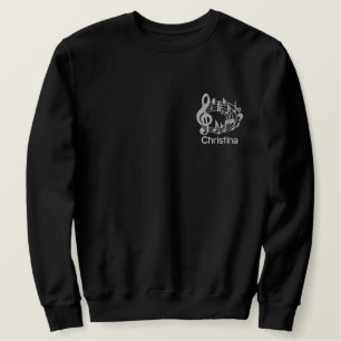 Silver musical notes in oval shape Embroidery Embroidered Sweatshirt