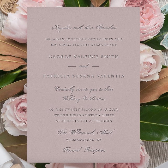 Silver Musk Pink Formal Elegant Wedding Foil Invitation (Creator Uploaded)