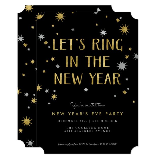 Silver N Gold Starburst New Year Party Invitation