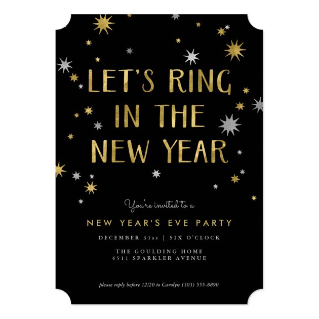 Silver N Gold Starburst New Year Party Invitation