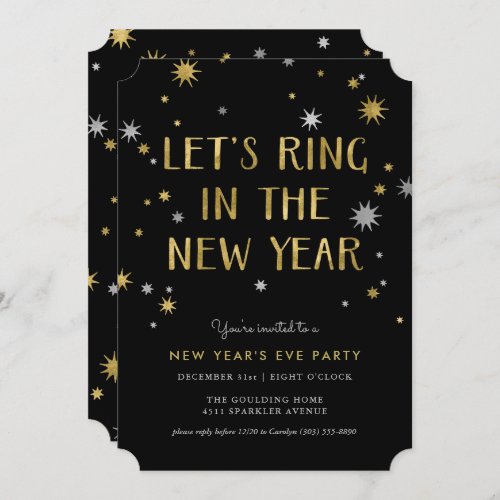 Silver n Gold Starburst New Year Party Invitation