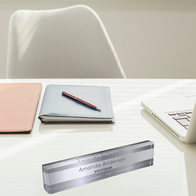 Silver name bossbabe fun humor desk name plate (Creator Uploaded)