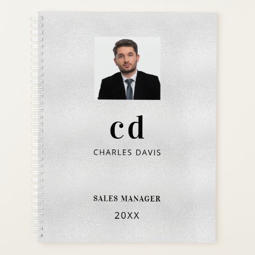 Silver name initials photo business 2024 planner