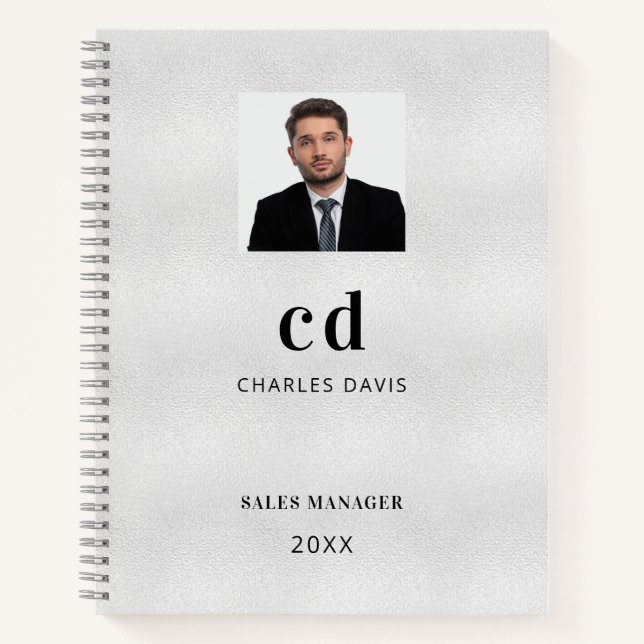 Silver name initials photo business notebook (Front)