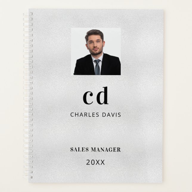 Silver name initials photo business planner (Front)