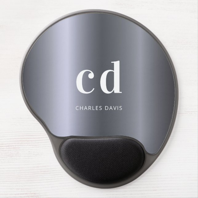 Silver name monogram initails gel mouse pad (Front)